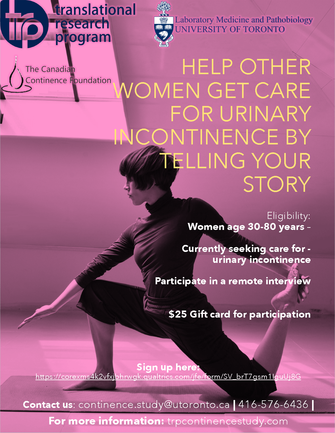 Women age 30 to 60 needed for urinary incontinence study.